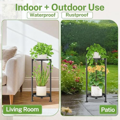 iDavosic.ly 2 Tier Plant Stand Indoor Outdoor, 10 In Wide Metal Tray, Black - Image 6