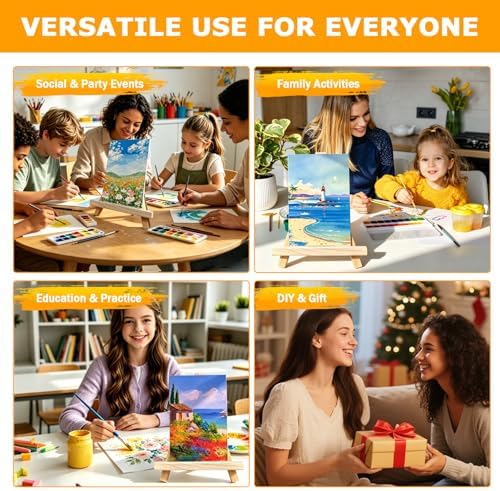 12 Pcs Mini Canvas and Easel Set 4''x6'' Small Blank Canvas Boards with Pine Wood Easels - Beginner Sip Paint Kit for Acrylic Oil Watercolor &Crafts - Ideal for Tabletop Display and Adults Party - Image 7
