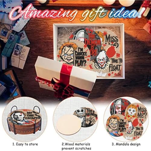 TCDZMYGS Halloween Horror 8 Pcs Diamond Art Painting Coasters Kit,4x4 Inch - Image 7