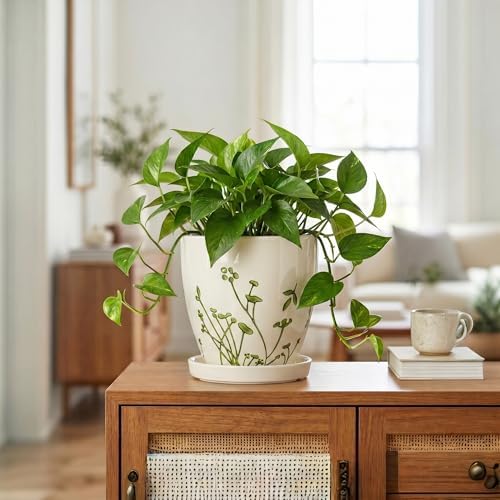 MPotTo 6 Inch Plant Pot, Ceramic Pots for Plants, Grasses White - Image 7