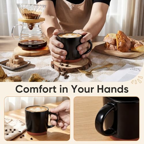 E-far Ceramic Coffee Mug Set of 6, 12oz Modern Coffee Cups, Matte Black - Image 6