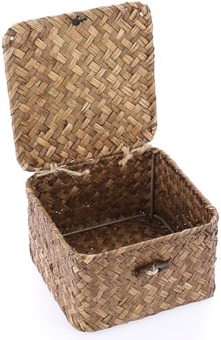 Hipiwe Seagrass Basket Bin with Lid X-Small Handwoven Wicker Storage Basket - Image 7