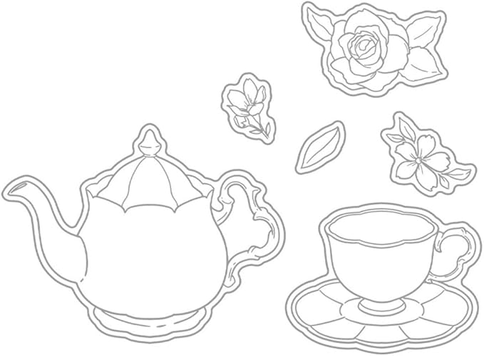 Teapot Cup Stamps and Cutting Dies for Card Making DIY Transparent Silicone Clear Stamp and Metal Die Cuts Sets for Scrapbooking Paper Greeting Cards Decor Seals Craft Supplies