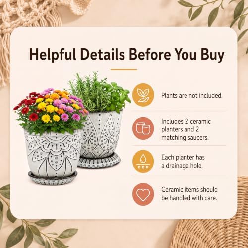 Gepege Ceramic Plant Pots, 6 Inch Indoor Planters with Drainage & Saucers - Image 7