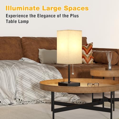 aooshine 17.4" Beige Bedside Table Lamp for Bedroom - USB C+A, 2 AC Outlets - Image 7