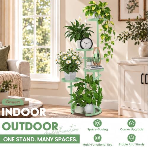 TOSKING Tall 5-Tier Round Corner Plant Stand Indoor, Anti-Tip, Sage Green - Image 6