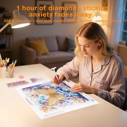 DIAMONDOUBLE Butterfly Diamond Painting Kit for Adults, High End 5D Partial Drill Special Shape Diamond Art on Velvet Canvas, DIY Diamond Puzzles Kit for Beginners Craft Wall Decor 18x18 in - Image 7