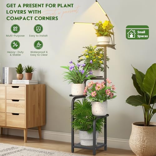 TOSKING Tall 5-Tier Plant Stand Indoor with Adjustable Grow Light, Black - Image 6