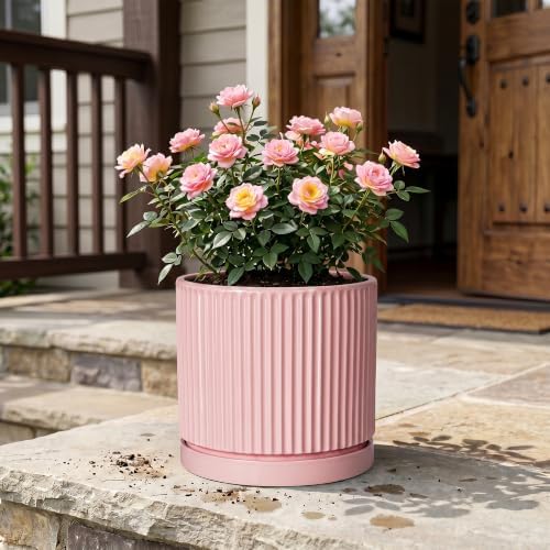 10 Inch Planter, Ceramic Pots for Plants, Round Plant Pots, Pink - Image 7