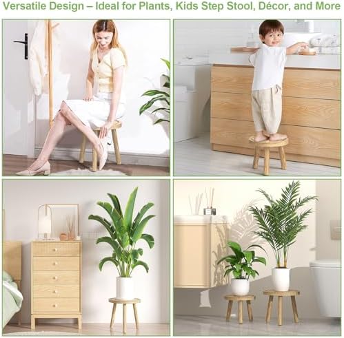3-Pack Wood Plant Stands Indoor, Single Plant Stand for 6-12 Inch Pots, Mid-Century Modern Plant Stool, Tall Plant Stand for Large Plants for Living Room, Balcony, Office (Light Brown - Image 6