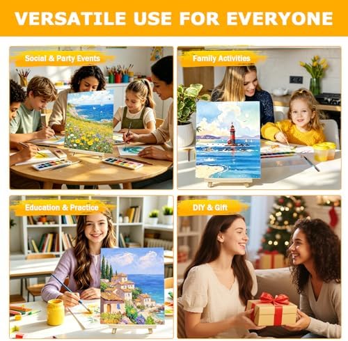 12 Pcs Canvas and Easel Set 10''x12'' Small Blank Canvas Boards with Pine Wood Easels - Beginner Sip Painting Kit for Acrylic Oil Watercolor &Crafts - Ideal for Tabletop Display and Adults Party - Image 7