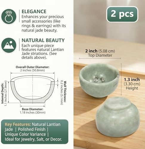 2 PCS Ring Bowl Jade Stone Trinket Dish Small Jewelry Holder Suitable For Vanity Nightstand Desk Decor Crystal Storage Home Office Accessories - Image 7
