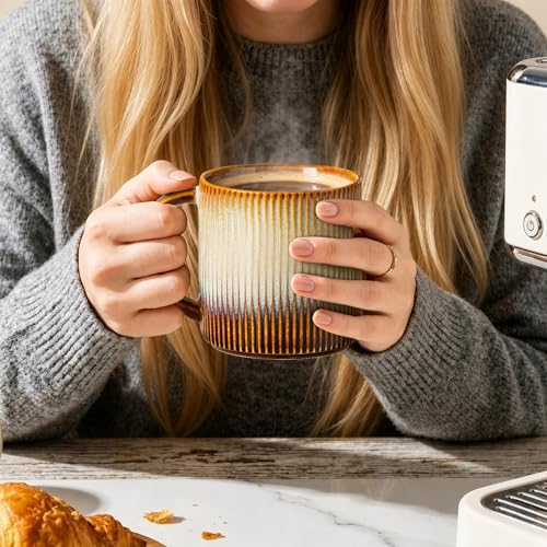 theterra Ceramic Coffee Mugs Set of 6, 14.2 oz Coffee Cups with Handle - Image 7
