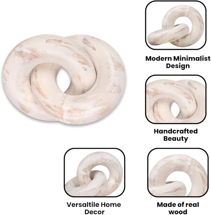 Homebia Designs Decorative Wooden Knot - 7x5.2x3 Inch - White Wash