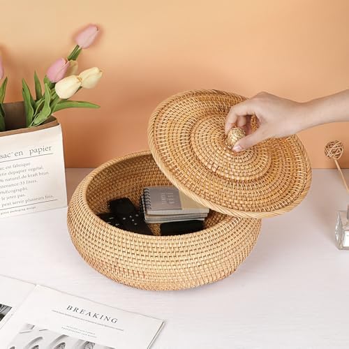 Hipiwe Round Rattan Boxes with Lid, X-Large Woven Wicker Bread Basket Bin - Image 7