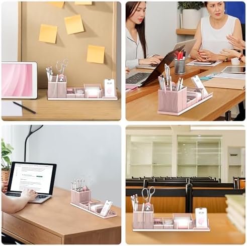 Pen Holder for Desk, 6-Piece Mesh Desk Organizer with Phone Holder, Pink - Image 7
