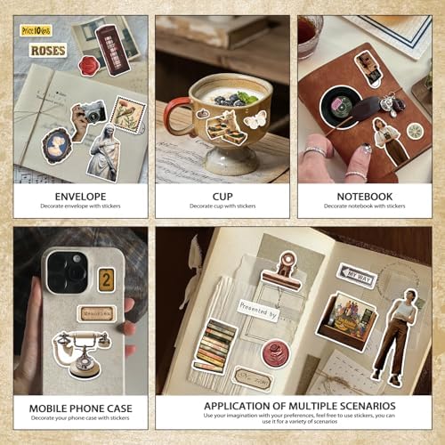 Bomichi Vintage Sticker Book, 30 Sheets 308 Pcs Aesthetics Stickers for Journaling Scrapbooking Bullet Journals Planners Letter Card Making - Image 6