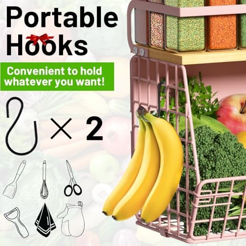 Magnetic Shelf for Fridge with Wood Lid, Fruit Potato and Onion Storage Bins, Pantry Organizers & Storage, Large Container Magnetic Spice Rack for Refrigerator, Kitchen Counter, Cabinet (Pink, 2) - Image 6