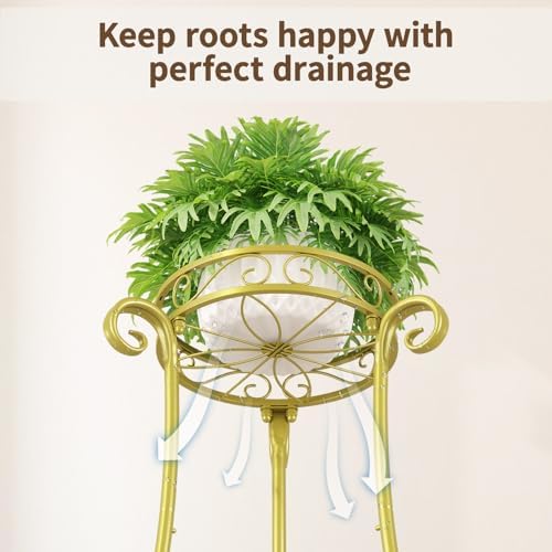 LASZOLA Metal Corner Plant Flower Stand Tall Indoor Outdoor, 2 Tiers Gold - Image 6