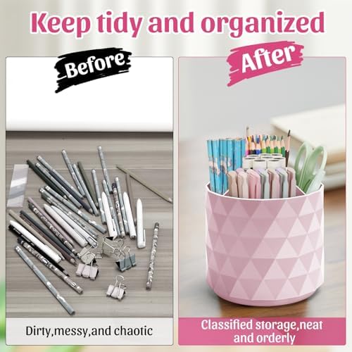 minimaliving Desk Organizer,Sparkling Diamond-like Pen Holder for Desk 360°Rotating Office Accessories,Pencil Cup with 5 Compartments Storage Box Caddy for Office,School,Home,Art Supply(Pink) - Image 7