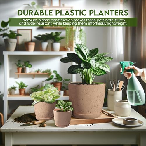 Plant Pots Indoor with Drainage 5 Pack Multisize Planters Spotty Peach Pink - Image 7