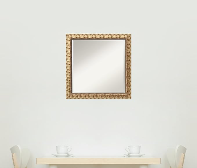 Amanti Art Gold Wall Mirror 23x23 Florentine Gold Square Bathroom Mirror for Wall Decor Living Room, Medium Traditional Wood Frame, Hangs Horizonally and Vertically, Bathroom Decor, Beveled Edge