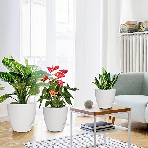 Vanslogreen Planters for Indoor Plants, 8/7/6.5/6/5.5/5 Inch Self Watering Planters with Drainage Hole, Plastic Planters Flower Pots for Indoor Outdoor Plants (Matte White) - Image 6
