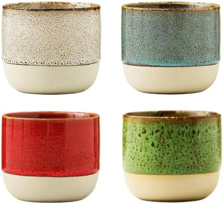 Ceramic Tea Cups 7oz Japanese Style Ceramic Tea Set 4 color Tea Cup Herbal Tea Coffee Cup Yerba Mate Ceramic Mate Cup Espresso Cups Small Modern Sets of 4 by chooguang