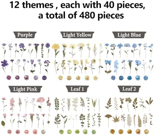 NESSCCI Pressed Flower Themed Stickers (Assorted 480 Pieces,24 Sheets) Scrapbook Supplies,Stickers for Journaling, Dried Floral Resin,Scrapbook Sticker,Junk Journal Sticker - Image 6
