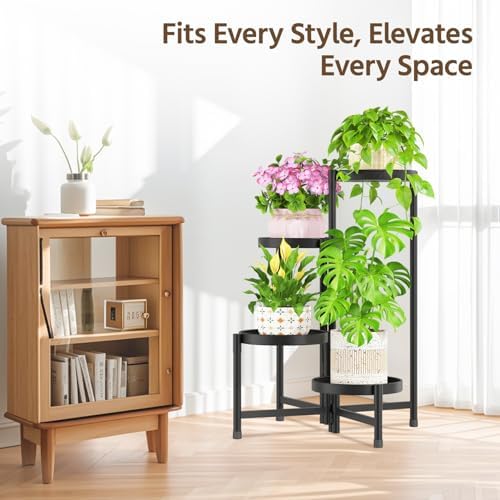 LASZOLA Plant Stand Indoor with 10 Inch Large Metal Tray, 4 Tier Black - Image 6