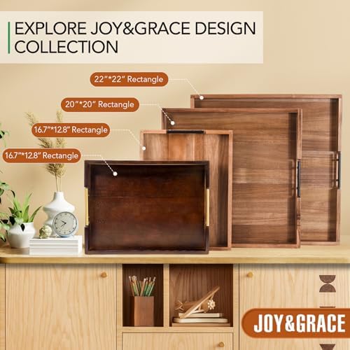 Joy&Grace Acacia Wood Ottoman Tray with Handles 22" x 22" - Image 6