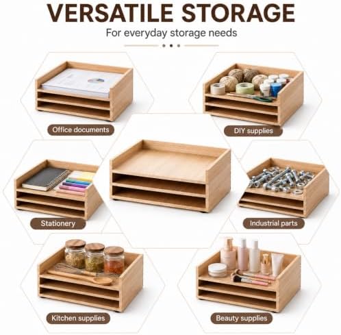 chiazllta 3 Pack Stackable Wood Letter Tray Wood Desk Paper Organizer Tray Wooden Office Documents Shelf Holder for A4 Paper Mail File Document Magazines Folders Receipts Home Office Supplies Storage - Image 6