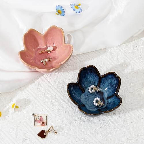Koythin Flower Trinket Dish, Ceramic Jewelry Ring Holder Dish & Trinket Bowl, Small Decorative Plate Tray, Jewelry Plate Bowl for Rings, Keys, Earrings, Birthday Gifts, Bedroom Decor for Women (Blue) - Image 7