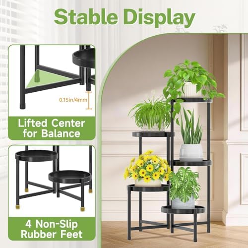 iDavosic.ly 5 Tier Large Plant Stand with Grow Light, 10 Inch Tray, Black - Image 6