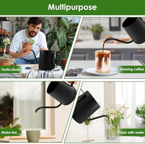12oz/350ml Stainless Steel Plant Watering Pot,Small Watering Can for Indoor Plants,Mini Watering Can with Long Mouth & Ergonomic Handle for Indoor House Plants Flower Bonsai Outdoor Garden(Black) - Image 7