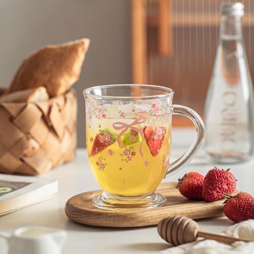 KEMORELA Pink Bow Glass Coffee Mugs Set,Cute Tea Cup with Handle,Gifts - Image 6