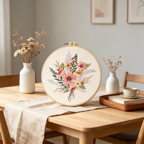 Silentsea Embroidery Kit, Floral and Nature Designs, with Hoops, Needlework Pattern Set (Flower) - Image 6