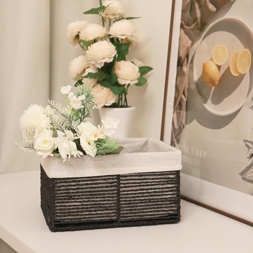 GYASVWU Hand-Woven Paper Rope Storage Baskets,Rectangular Wicker Baskets for Organizing,Decorative Woven Basket for Storage,Shelf Basket for Living Room,Storage Baskets for Pantry (Black - Small) - Image 7
