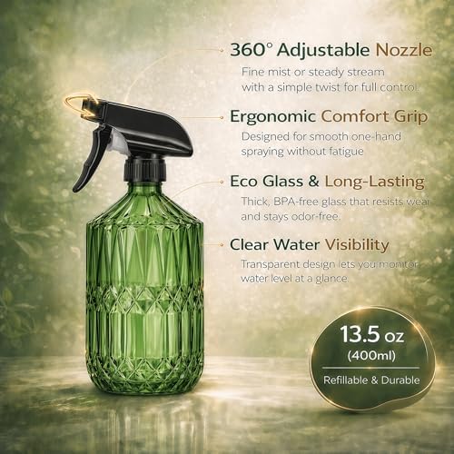 2 Pack Small Watering Can for Indoor Plants, 20 oz Metal Plant Watering Can with Long Spout for House Plants, 13.5 oz Glass Plant Mister Spray Bottle for Bonsai Garden Flowers Decorative - Image 7