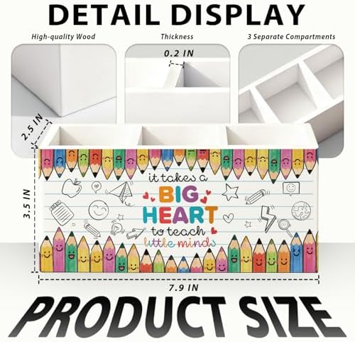 Teacher Pen Pencil Holder for Desk, Teacher Appreciation Gifts, It Takes a Big Heart to Help Shape Little Minds Wooden Box Sign Decorations for Office Classroom Desk Tabletop - Image 7
