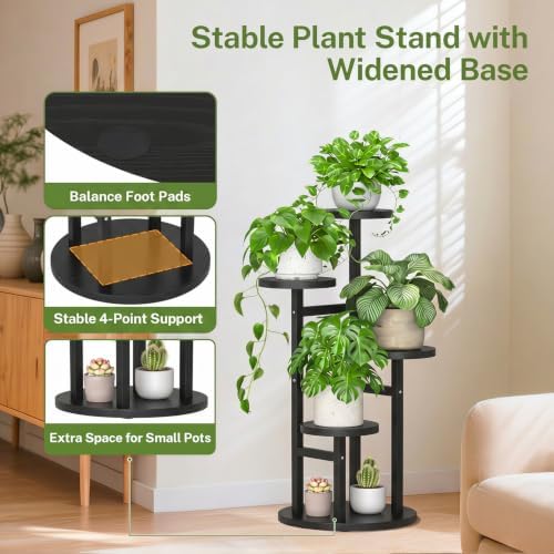 iDavosic.ly 4 Tier Wood Plant Stand Indoor Outdoor Corner Tall Shelf, Black - Image 6