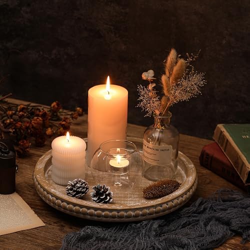 Beige Round Wooden Tray for Decor, Decorative Coffee Table Tray - Image 7