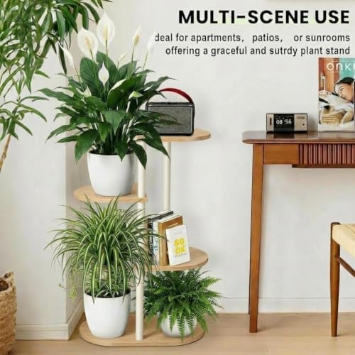 Tiered Plant Stand Indoor, Tall 4 Tier 5 Potted Wooden Plant Shelf for Multiple Flower Plants, Multi Corner Metal Plant Holder Indoor for Patio Garden Patent Design Living Room Balcony Bedroom, White - Image 7