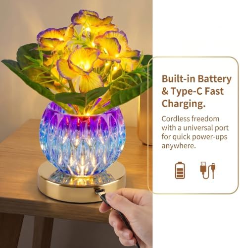 Primrose Flower Table Lamp, USB Rechargeable LED Bedside Lamp - Image 7