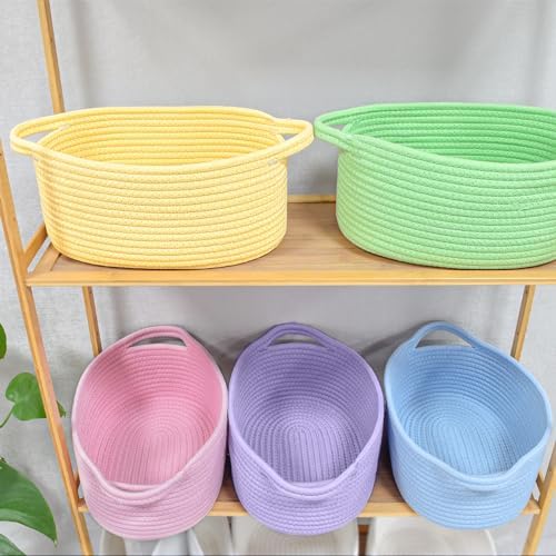 ABenkle Small Basket with Handles, Boho Decorative Rope Woven Dog Cat Toy Storage Bin Shelf Storage Organizer, Easter Christmas Gift Basket, 12"x8"x5" - Image 7