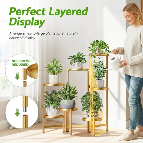 Stand Plants Gold, 7 Tiered Corner Plant Stand Indoor Outdoor, Tall Folding Rack with Rust Proof 7.9 Inch Wide Tray, Heavy Duty Flower Shelf for Multiple Plants for Patio - GoldDisk - Image 6