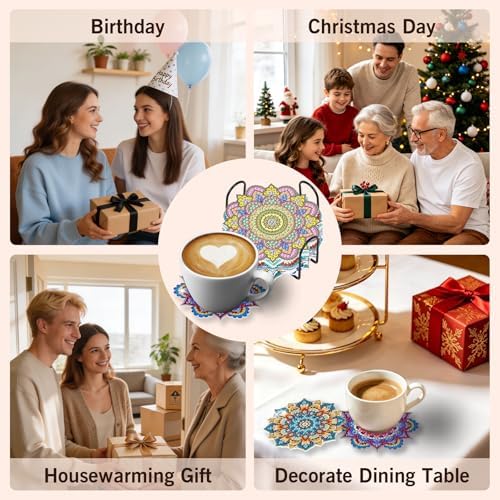 Diamond Art Coasters Kit for Adults, 8PCS Mandala Coasters with Holder - Image 7