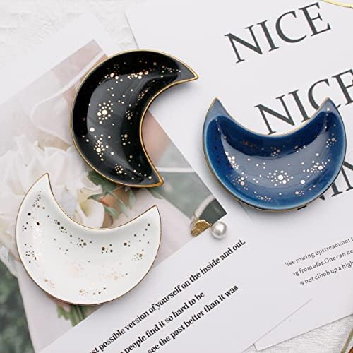 Soddeph Small Moon Ceramic Jewelry Tray, Decorative Trinket Dish, Ring Holder Plate, Modern Accent Tray for Bathroom, Nightstand, Entryway Table, Vanity (1, Blue) - Image 6