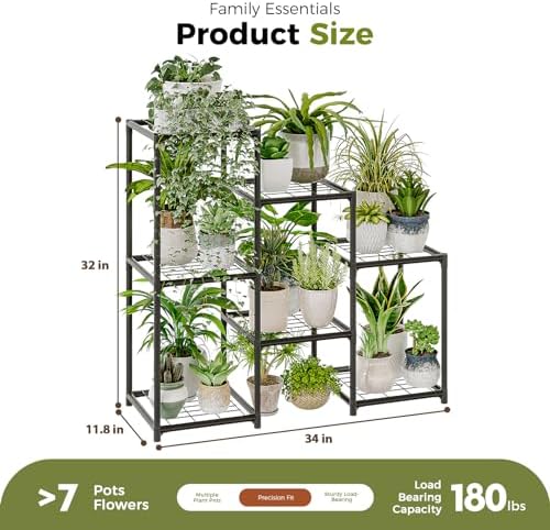 Bamworld Black Plant Stand Outdoor Metal Plant Shelf for Multiple Plants - Image 6