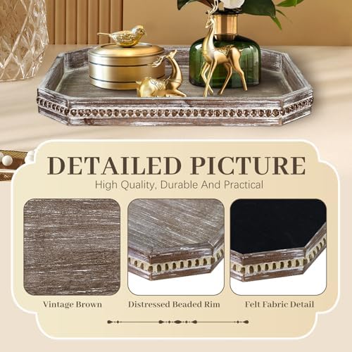Wooden Decorative Tray, Rustic Serving Tray with Wood Bead, Farmhouse Big Tray for Ottoman, Countertop, Coffee Tabl, 16.5" x 13"x 1.6" (Retro Brown) - Image 6